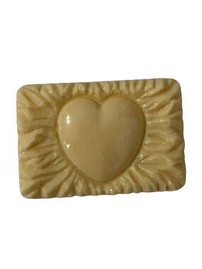 Vintage Heart Brooch Cream Ivory Tone Sacred Heart Style Rectangular Pin